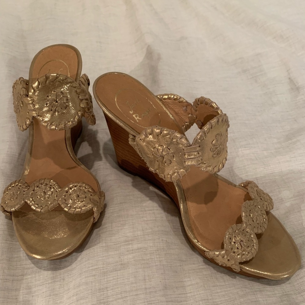 Jack Rogers Gold Metallic Wedges